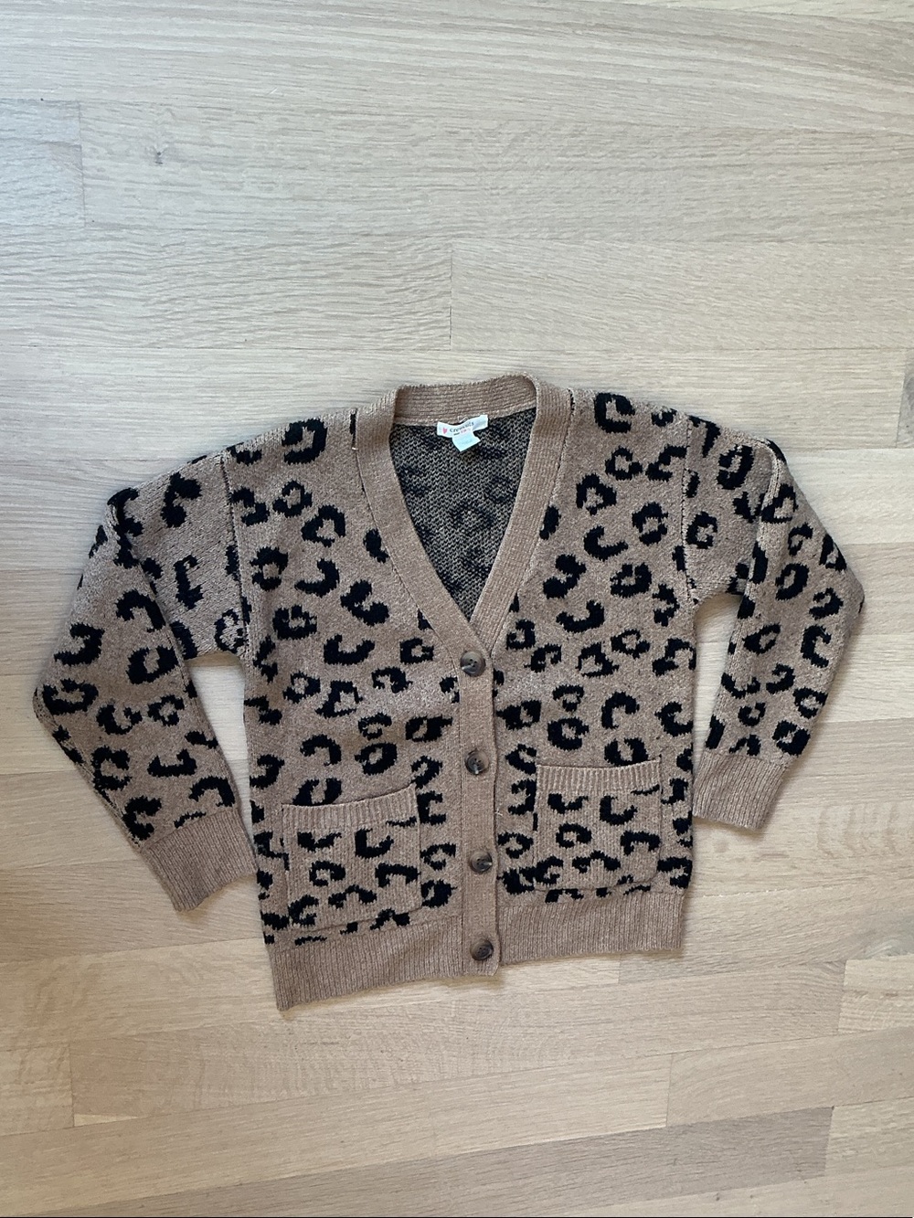 Crewcuts Leopard Print Cardigan Sweater - Tan/Black